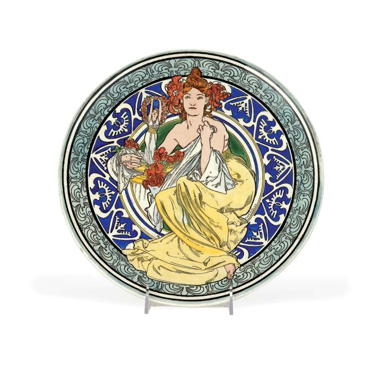 Appraisal: After Alphonse Mucha MAIDEN Painted ceramic plate published by Au