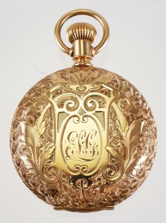 Appraisal: Antique Elgin pocket watch with ornate k gold hunter case