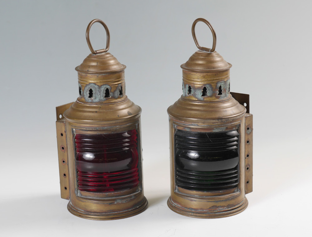 Appraisal: PAIR WILCOX-CRITTENDEN CO BRASS SHIPS LANTERNS Diminutive brass lanterns one