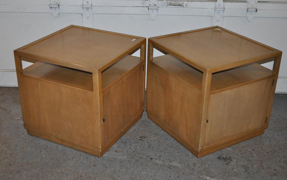 Appraisal: Pair Dunbar Bleached Walnut End Tables each with open shelf