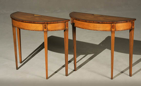 Appraisal: Pair of George III Style Satinwood and Rosewood Crossbanded Satinwood