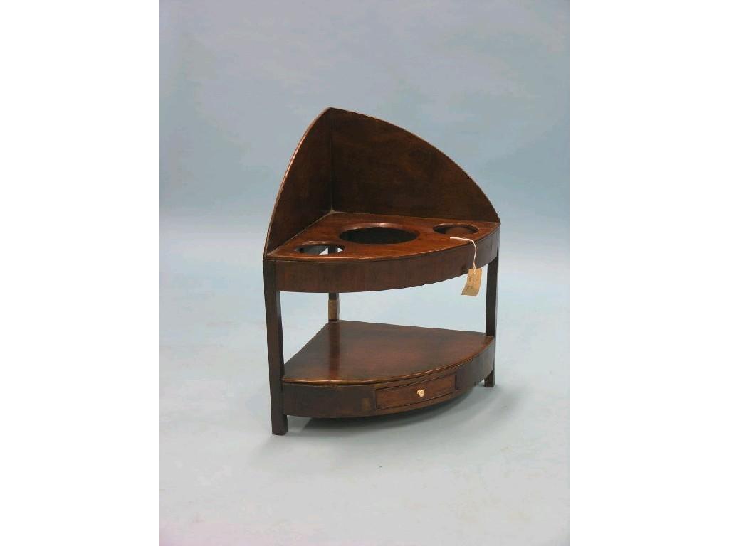 Appraisal: An early Victorian mahogany corner-fitting wash-stand with single drawer complete