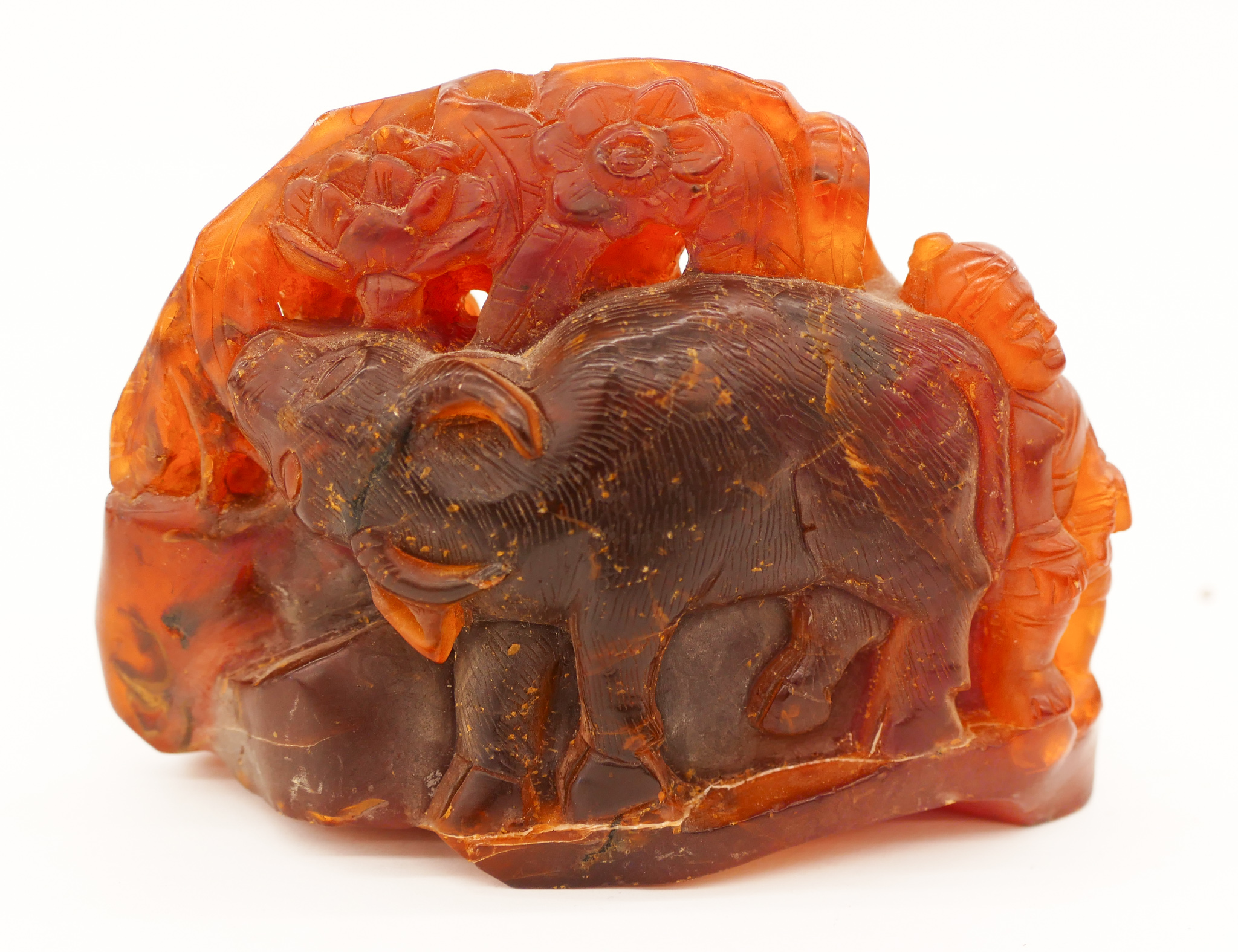 Appraisal: Chinese Qing Natural Amber Carving ''x '' A deep carved