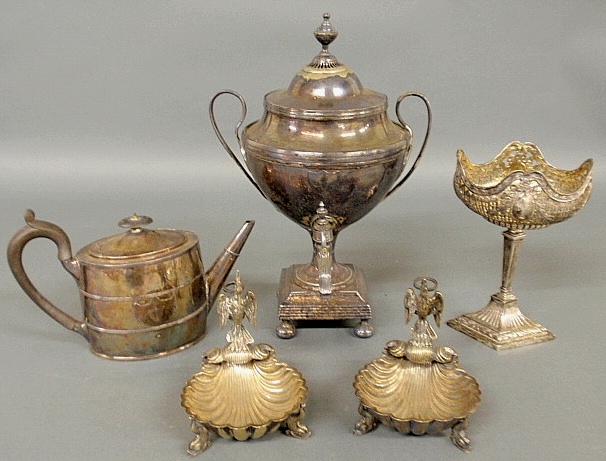 Appraisal: - Group of th c silverplate table articles- hot water