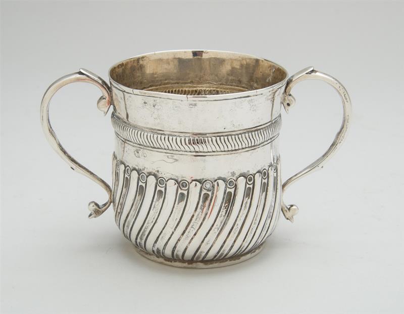 Appraisal: GEORGE III SILVER TWO-HANDLED CUP IN THE JACOBEAN STYLE Maker's