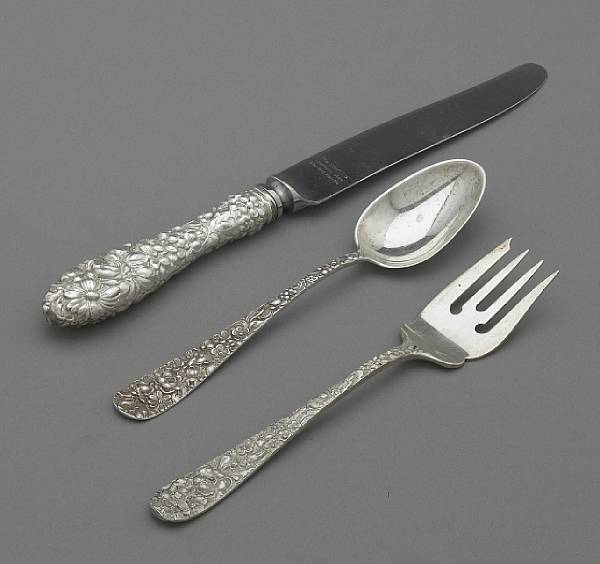 Appraisal: Silver and Silverplate Comprising seven steak knives eight dinner knives