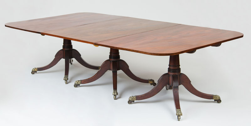 Appraisal: GEORGE IV MAHOGANY THREE-PEDESTAL DINING TABLE The rectangular top with