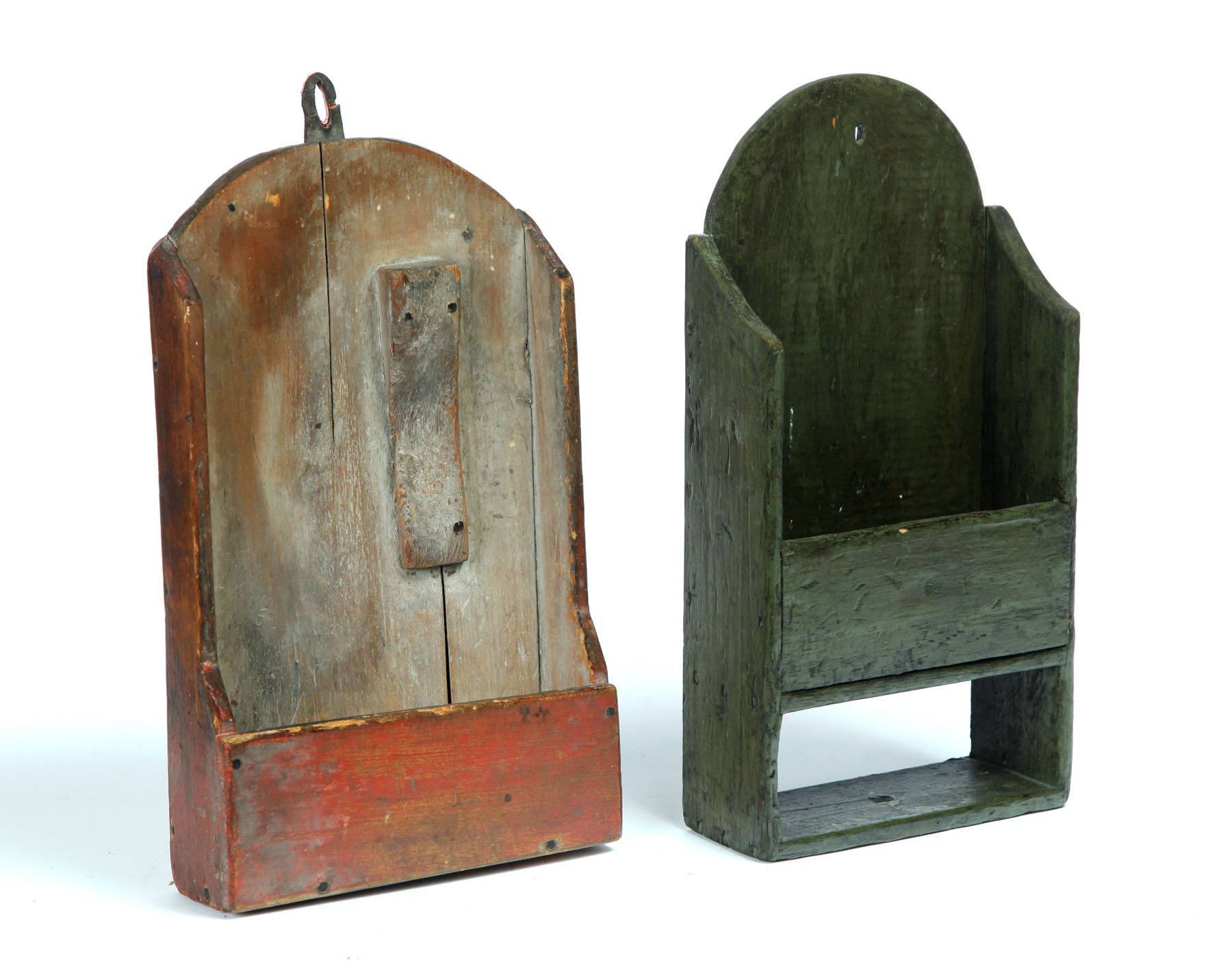 Appraisal: TWO HANGING BOXES American th century pine Wall pocket with