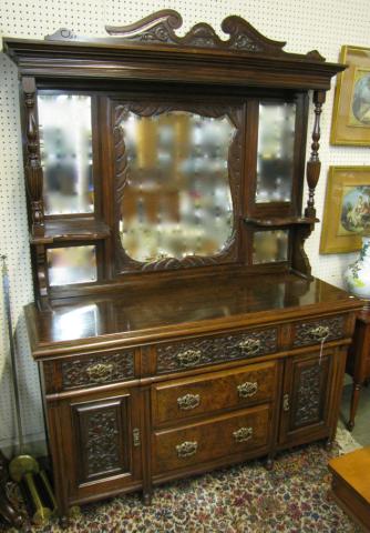 Appraisal: Antique English carved sideboard two-piece with lower cabinet having five