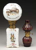 Appraisal: TWO DECORATED MINI LAMPS S - Porcelain base and milk