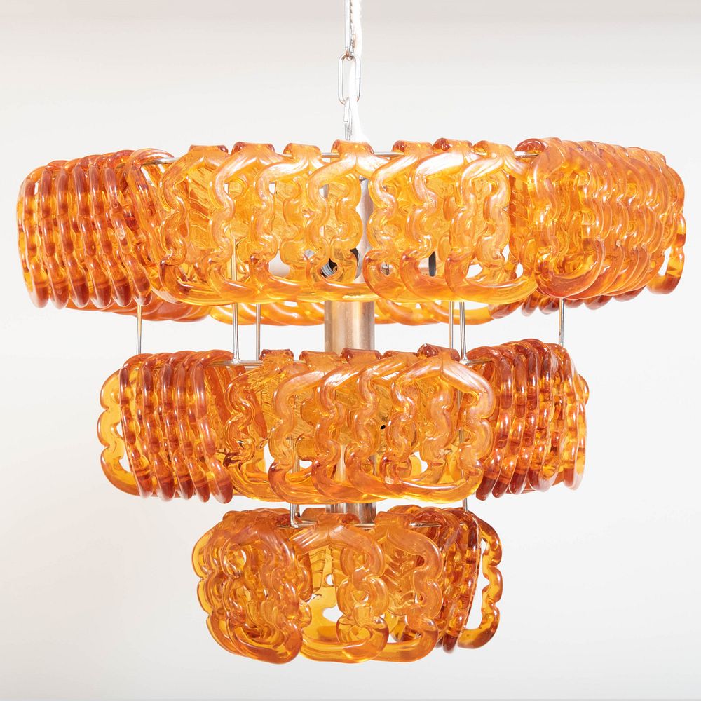 Appraisal: Angelo Mangiarotti Chrome and Glass 'Giogali' Hanging Light x in