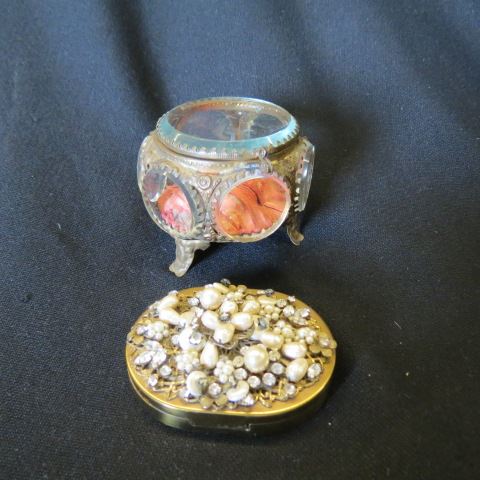 Appraisal: Dresser Items Miriam Haskell style compact and a medallion style