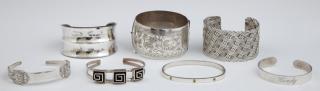 Appraisal: Group of Seven Sterling Cuff Bracelets th c o Group