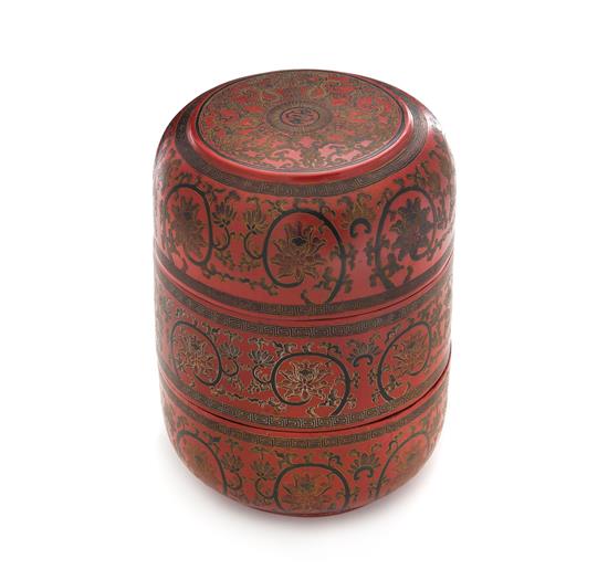 Appraisal: Sale Lot A Tianqi Lacquer Circular Stack Box of cylindrical