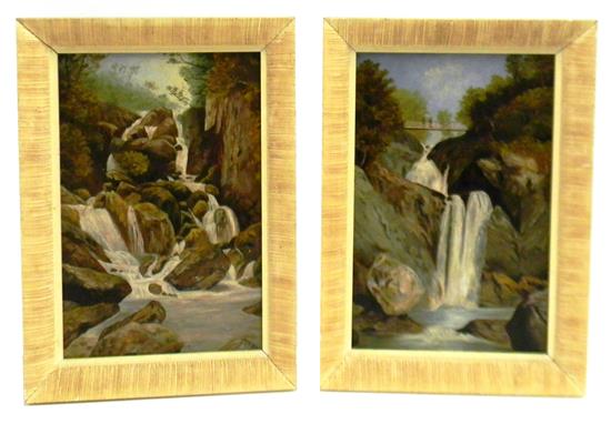 Appraisal: Pair th C English unsigned vertical oils on artist board