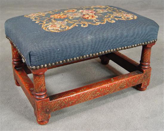 Appraisal: Aesthetic Revival Footstool Turned legs and rectangular stretchers Aesthetic Revival