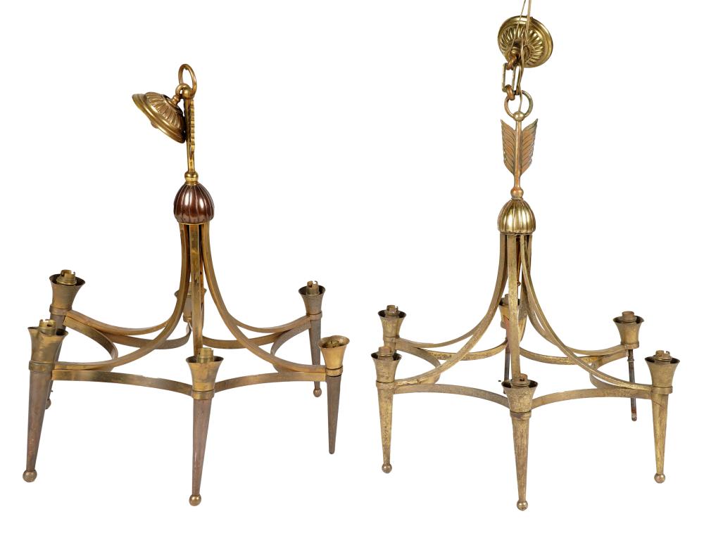 Appraisal: PAIR OF SIX-LIGHT CHANDELIERSin the style of Maison Jansen gilt