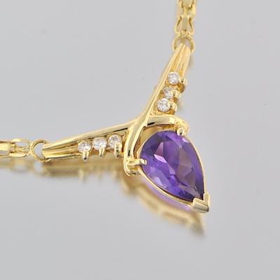 Appraisal: A Delicate Amethyst and Diamond Necklace k yellow gold necklace