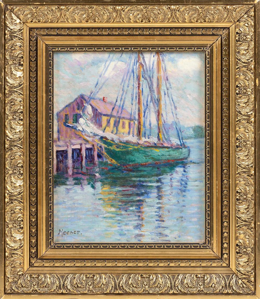 Appraisal: LILLIAN BURK MEESER PENNSYLVANIA MICHIGAN - FISHING BOAT AT WHARF