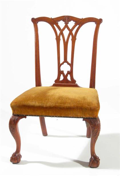 Appraisal: Chippendale mahogany side chair circa The arched crest over pierced