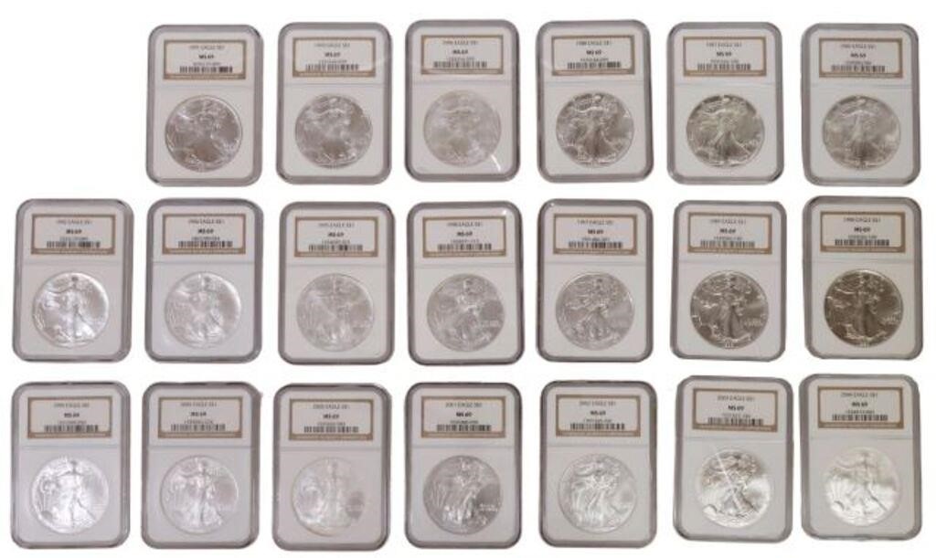 Appraisal: lot of U S Silver Eagle coin set each NGC