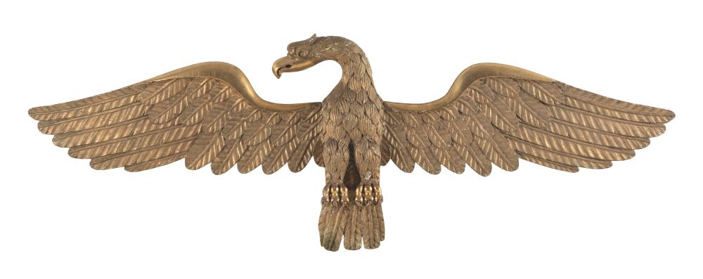 Appraisal: GILT AND PAINTED WOODEN SPREAD-WING EAGLE Late th Early th