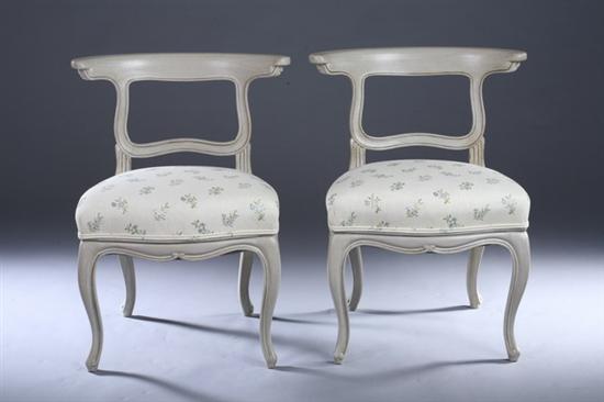 Appraisal: PAIR LOUIS XV PROVINCIAL STYLE PAINTED SIDE CHAIRS th century