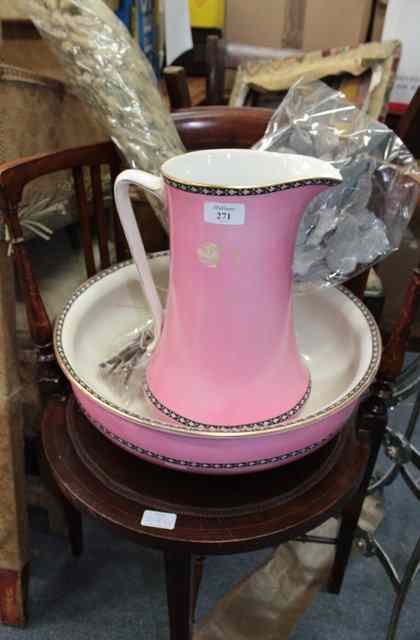 Appraisal: A LATE VICTORIAN PINK GLAZED WATER JUG wash bowl soap