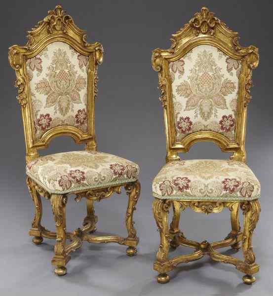 Appraisal: Pr Italian gilt wood chairs the high backs with stylized