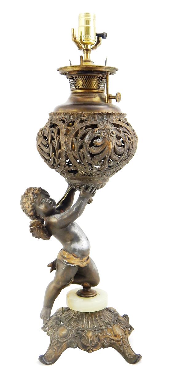 Appraisal: LAMP Late th C Bradley Hubbard electrified figural oil lamp