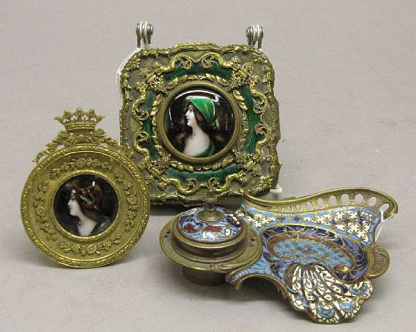 Appraisal: A French enamel and gilt bronze dresser box framed enamel