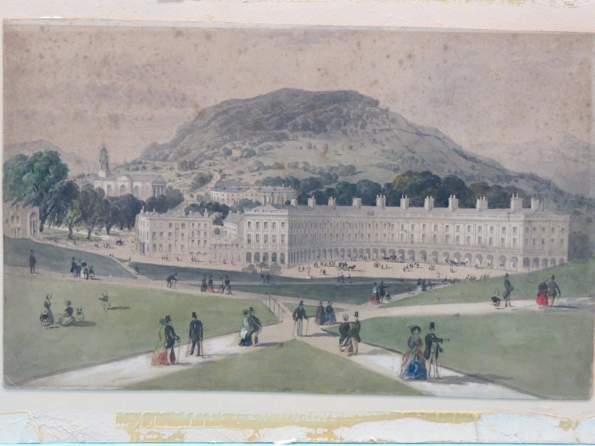 Appraisal: A th century watercolour Buxton Crescent with foreground figures unsigned