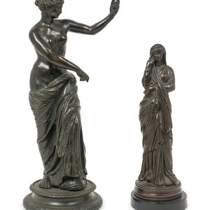 Appraisal: Two Continental Patinated Bronze Figures of Classical Maidens Heights and