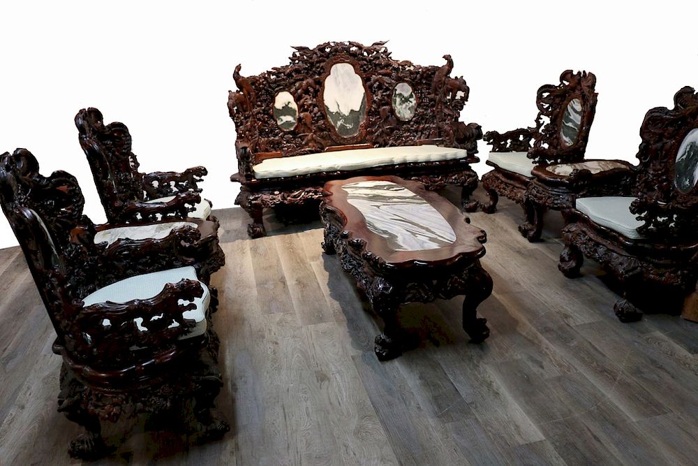 Appraisal: A SET OF EIGHT PIECES SUANZHI WOOD FURNITURE A set