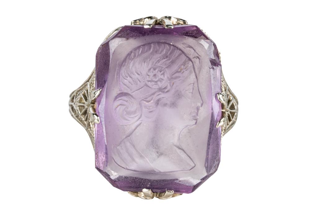 Appraisal: BELLE EPOQUE KARAT WHITE GOLD CARVED AMETHYST RINGcentering one cut