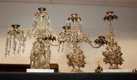 Appraisal: Two American classical gilt-brass three-light girandoles and a similar one-light