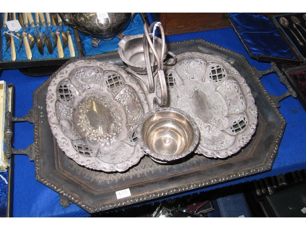 Appraisal: Lot comprising silver plated strawberry set and a silver plated