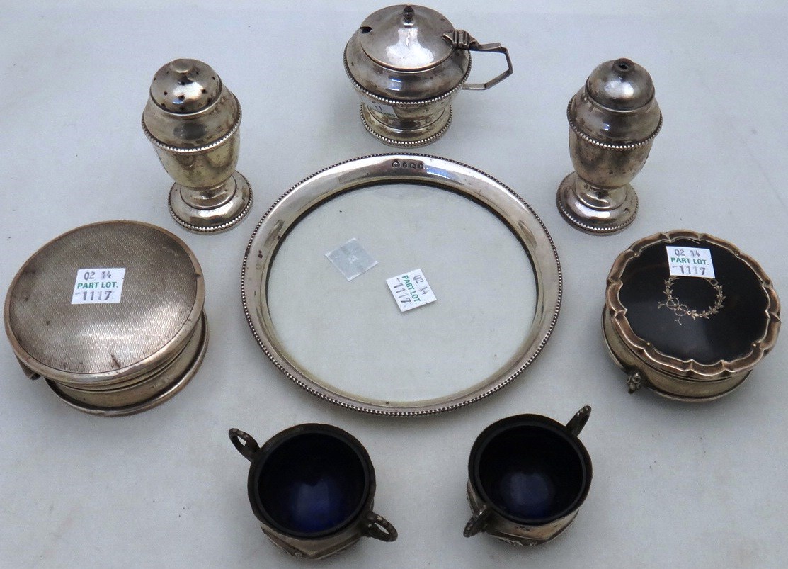 Appraisal: Silver and silver mounted wares comprising a mustard pot a