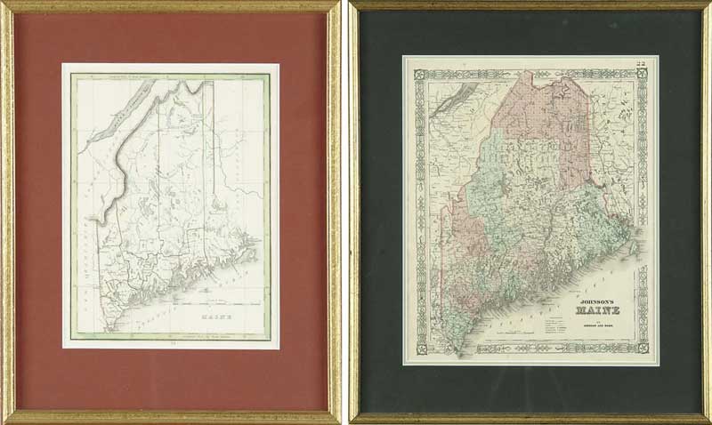 Appraisal: TWO MAPS OF MAINE Both framed Johnson s Maine by