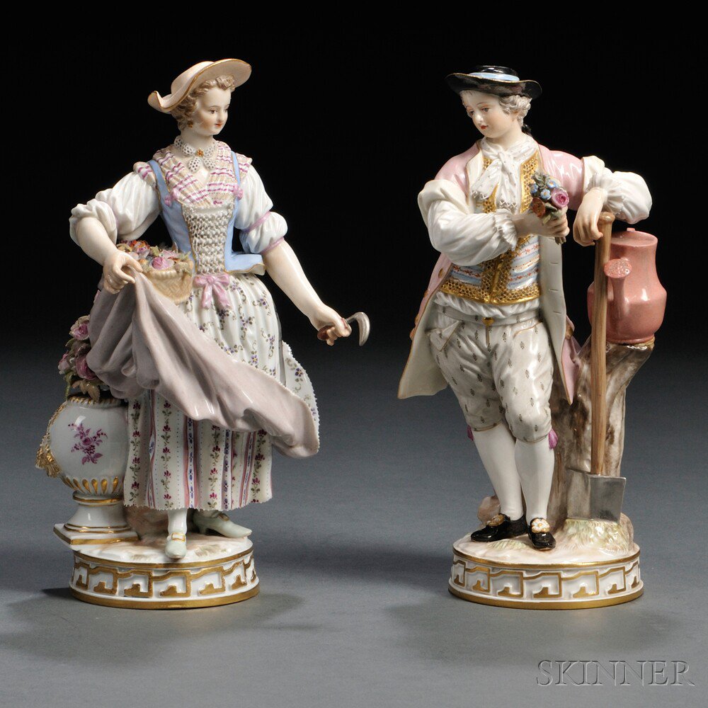 Appraisal: Pair of Meissen Porcelain Gardener Figures Germany late th century