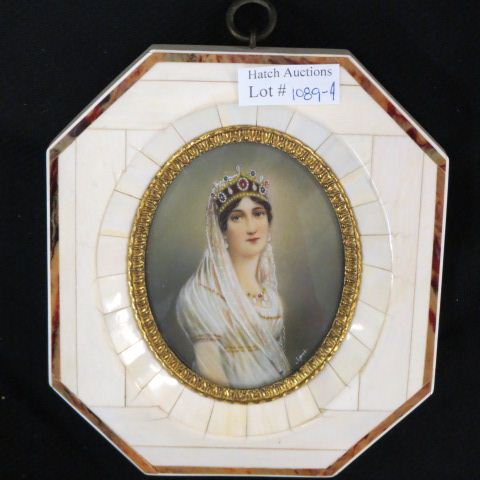 Appraisal: Miniature Portrait Painting on Ivoryof Josephine artist signed ivory tortoise