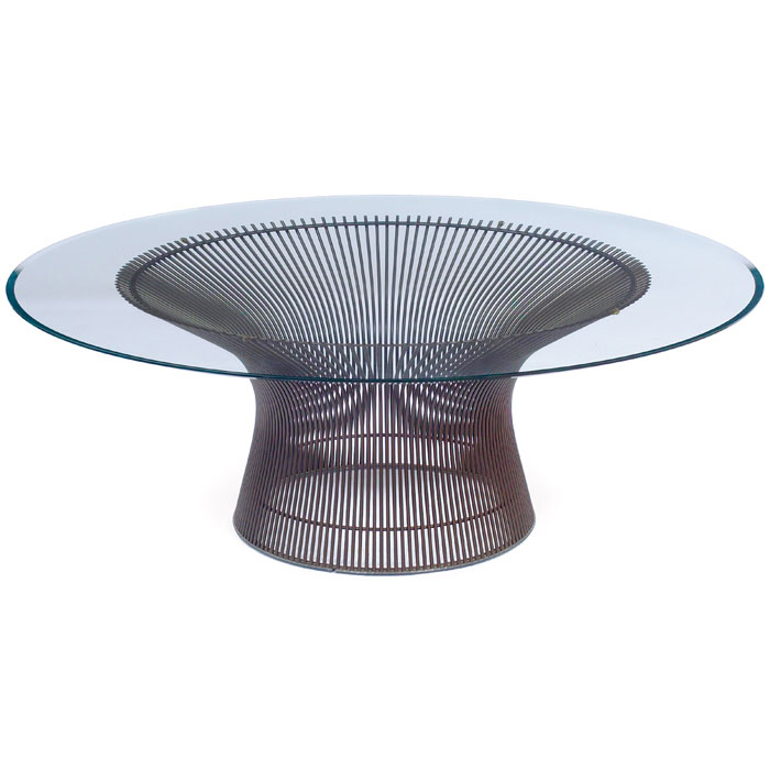 Appraisal: Warren Platner coffee table by Knoll bronze wire base supports