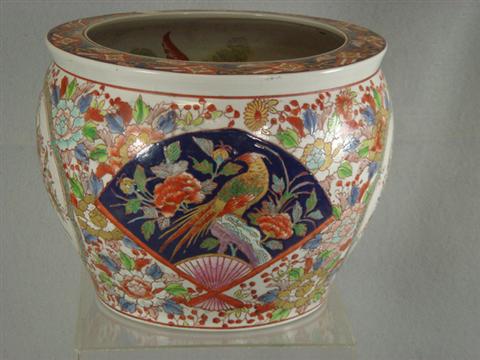 Appraisal: Imari planter h wide at top signed worn fish decoration