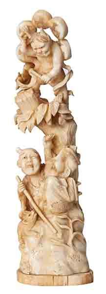 Appraisal: A JAPANESE IVORY GROUP CARVING LATE TH CENTURY Depicting a