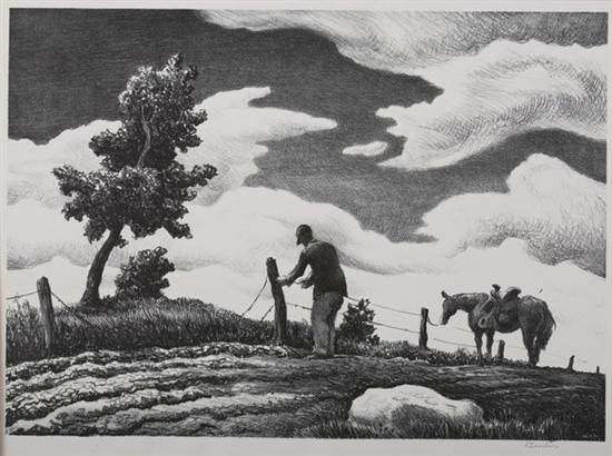 Appraisal: THOMAS HART BENTON American - THE FENCE MENDER signed in