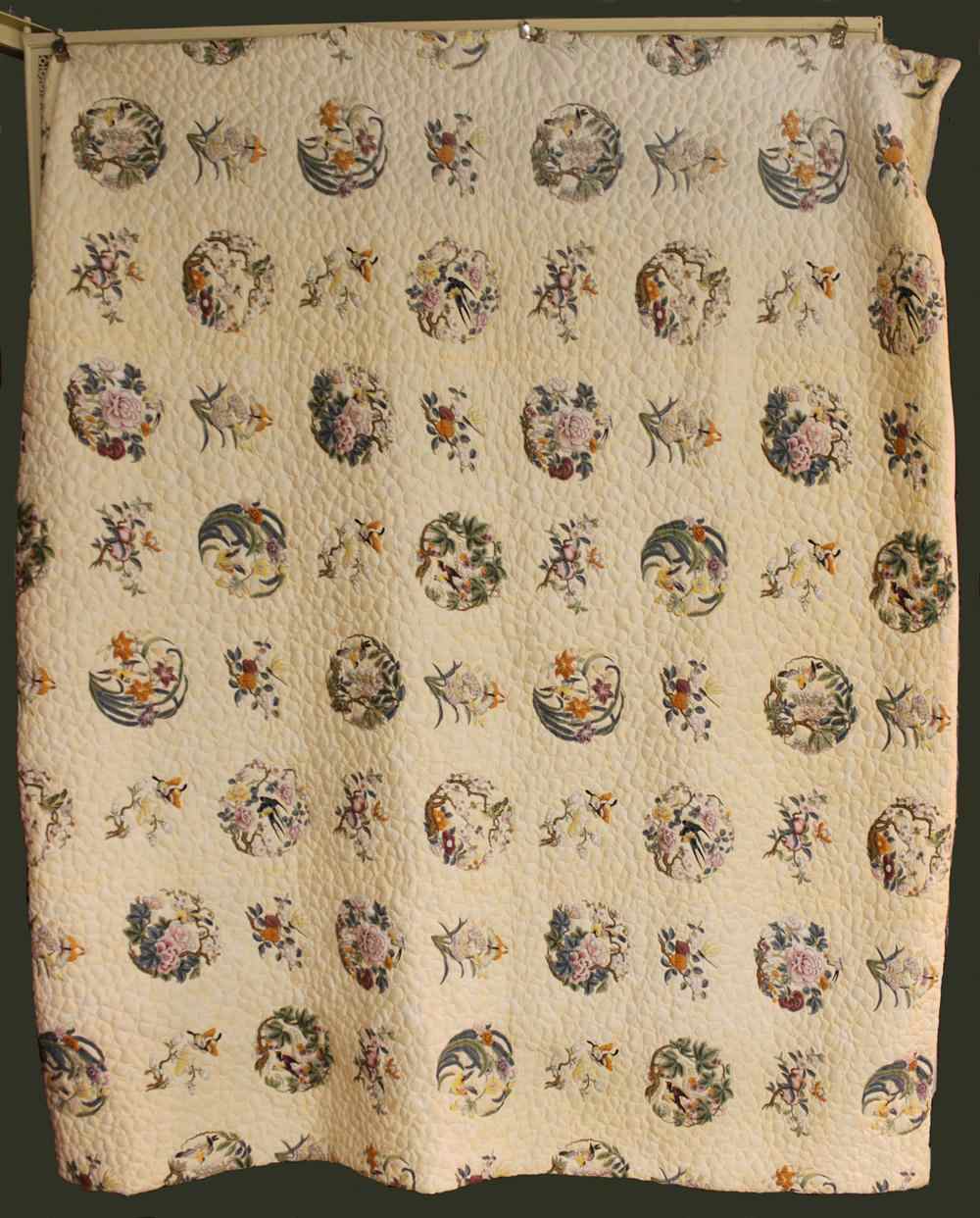 Appraisal: DESIGNER KING SIZE FLORAL MEDALLION DESIGN QUILT AND MATCHING GLASS