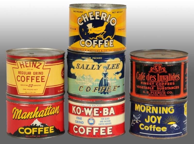 Appraisal: Lot of Coffee Tins Description Includes Morning Glory Key Wind