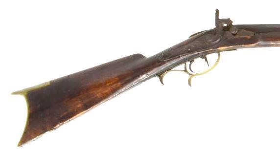 Appraisal: American half stock percussion long rifle estimated caliber the octagonal