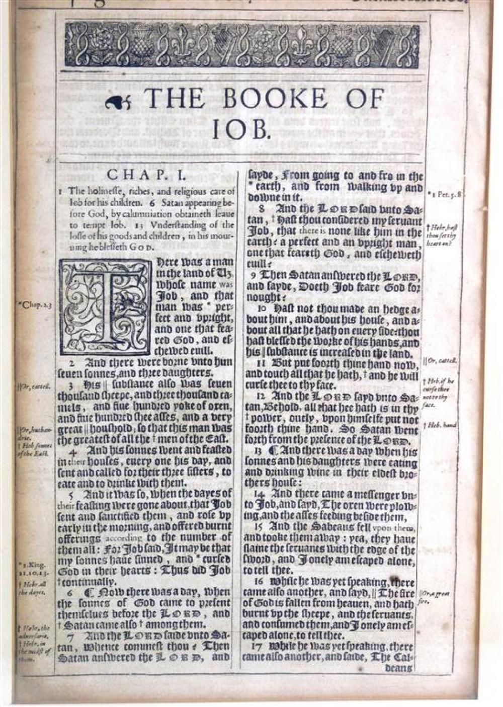 Appraisal: Original leaf from the edition of the King James Bible