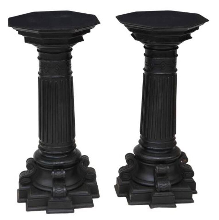 Appraisal: lot of French Napoleon III ebonized stands columns octagonal top